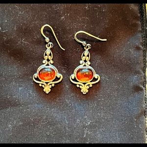Silver drop Amber earrings